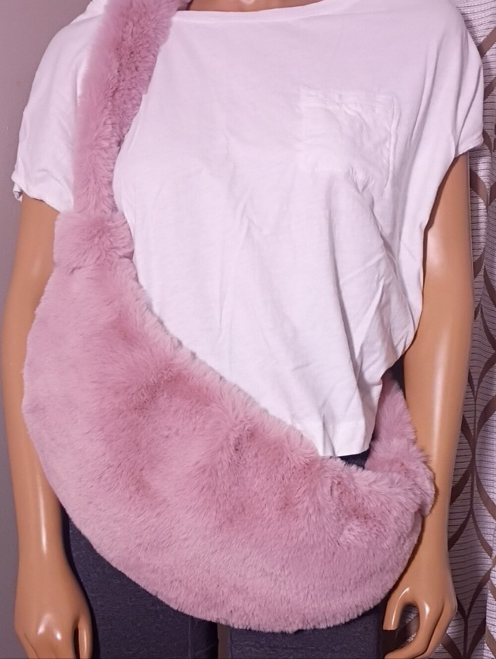 Plush Pink Faux Fur Crossbody Sling Bag